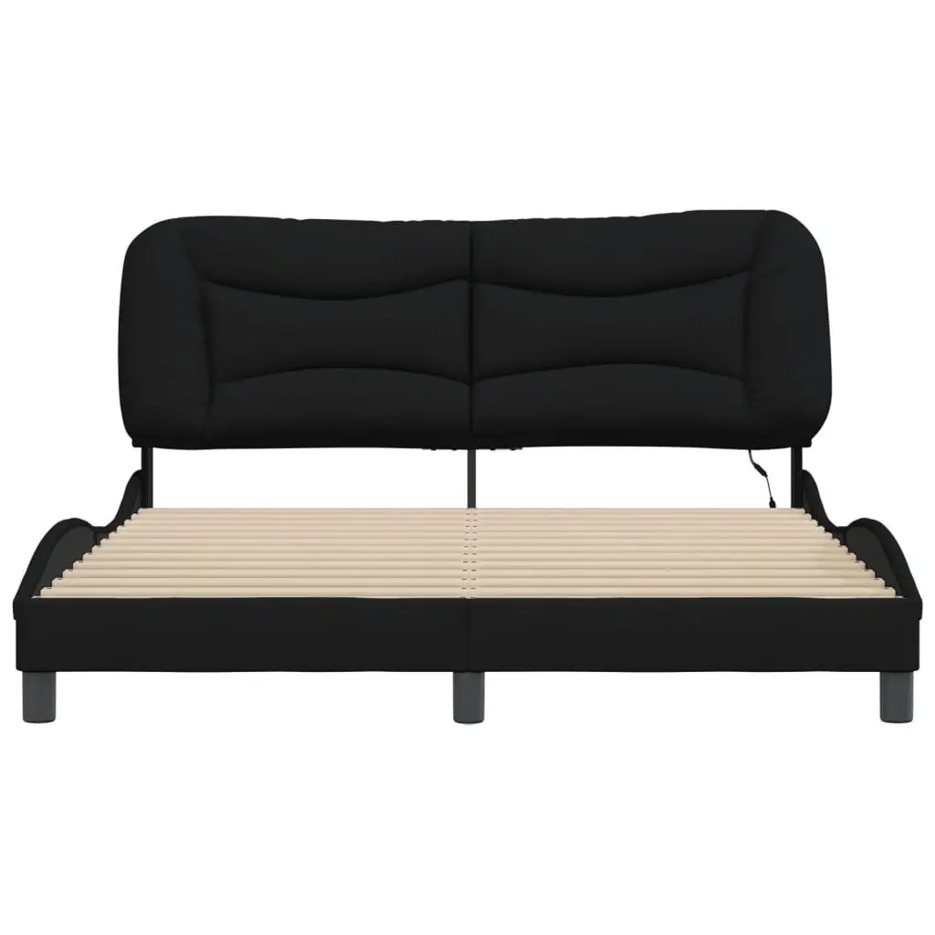 Queen Bed Frame with LED Lights Black Fabric Headboard 152x203 cm Bedroom