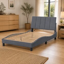 Grey Velvet Bed Frame with LED Lights 90x190 cm