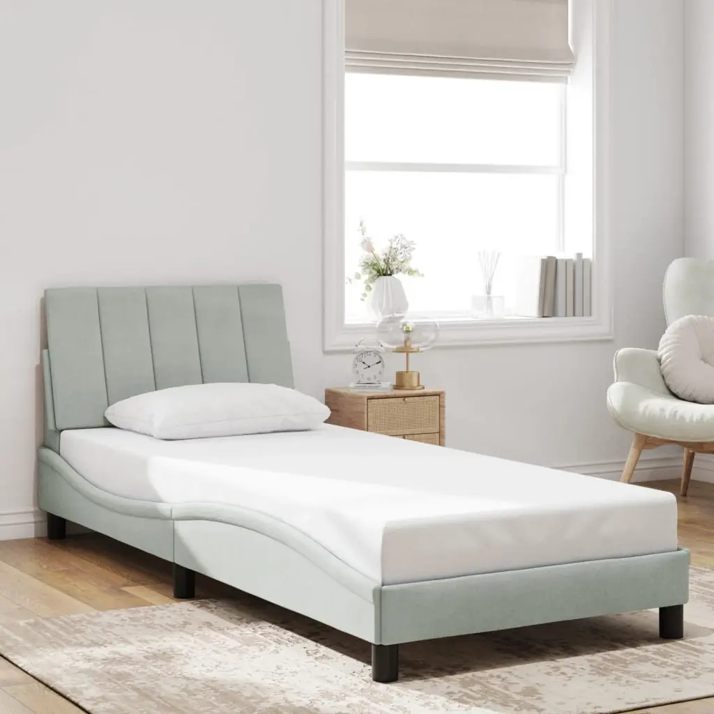 Bed Frame Grey Velvet 90x190 cm Upholstered with LED Lights Slatted Base