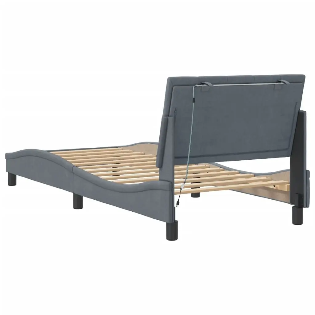 Bed Frame Grey Velvet 90x190 cm Upholstered with LED Lights Slatted Base