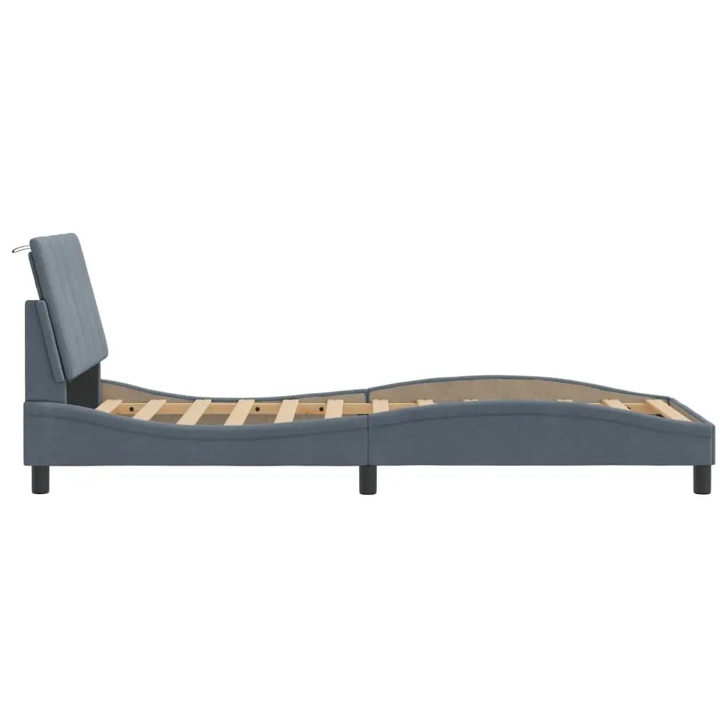 Bed Frame Grey Velvet 90x190 cm Upholstered with LED Lights Slatted Base