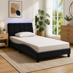 LED-Illuminated King Single Bed Frame in Black Velvet