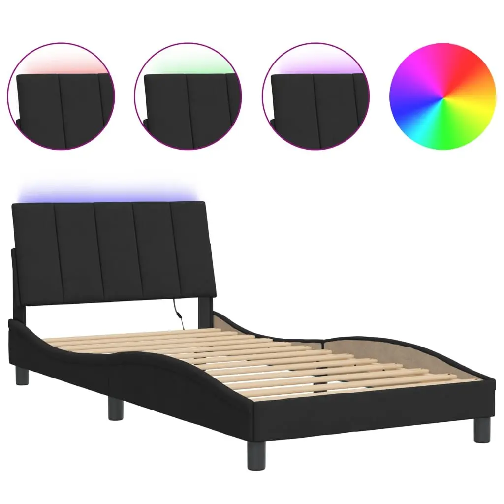 King Single Bed Frame Black Velvet Upholstered 107x203 cm with LED Lights