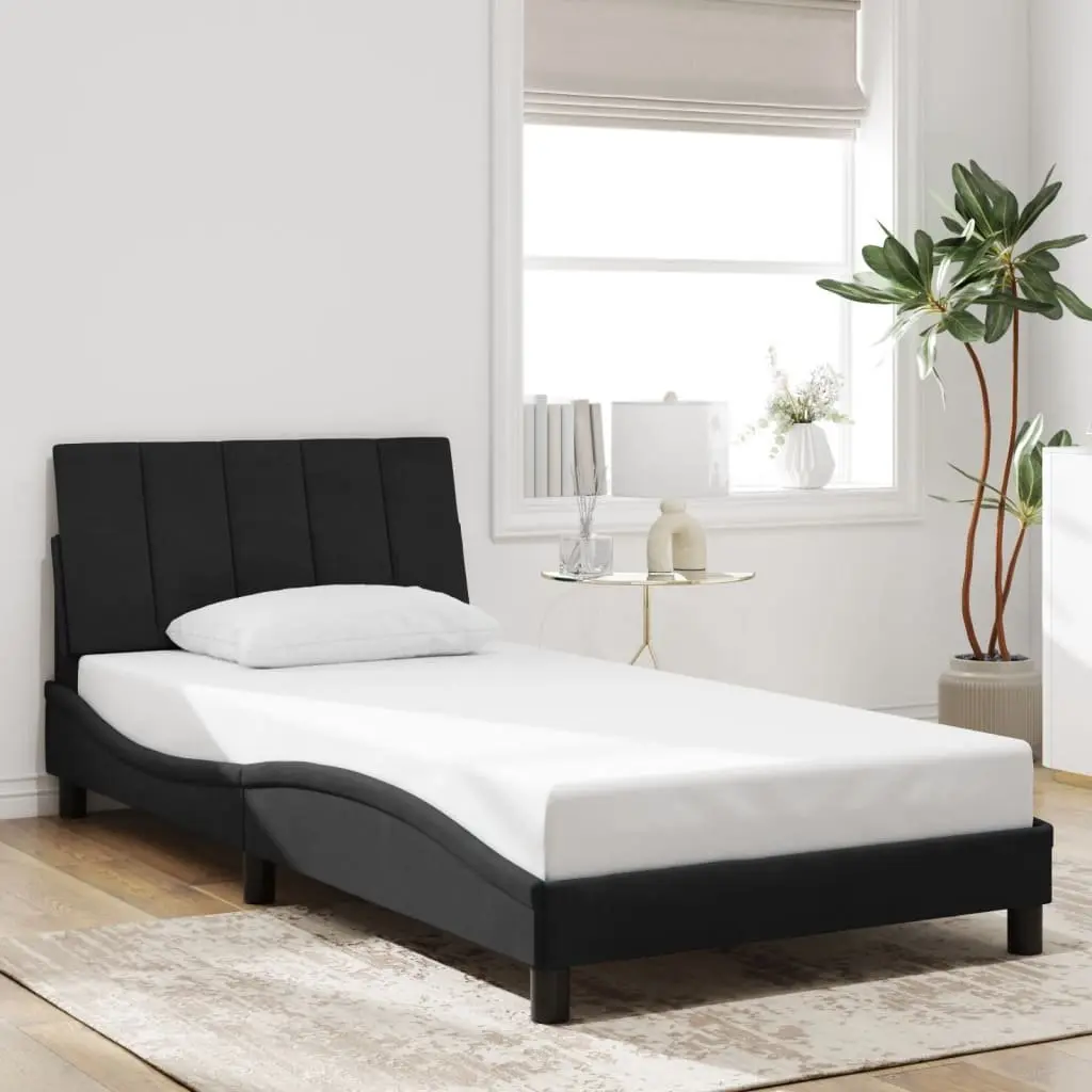 King Single Bed Frame Black Velvet Upholstered 107x203 cm with LED Lights