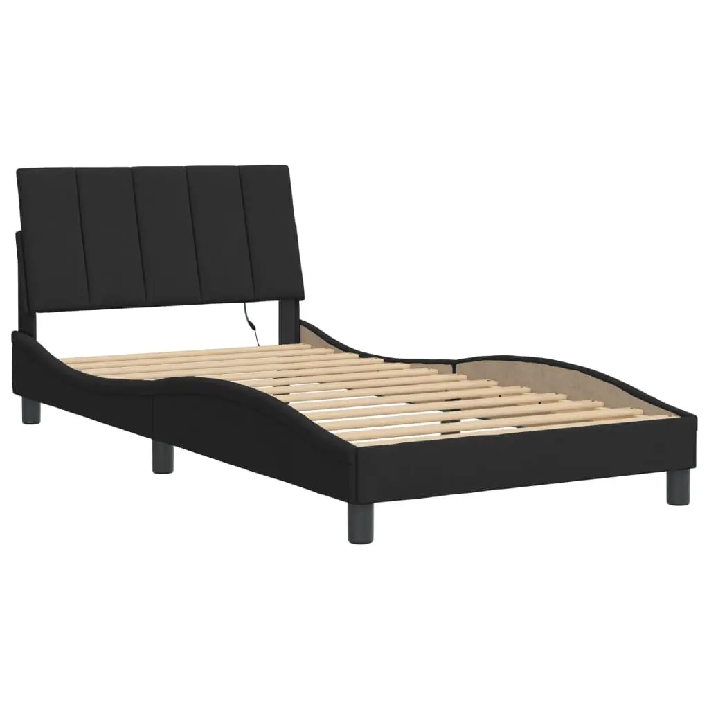 King Single Bed Frame Black Velvet Upholstered 107x203 cm with LED Lights