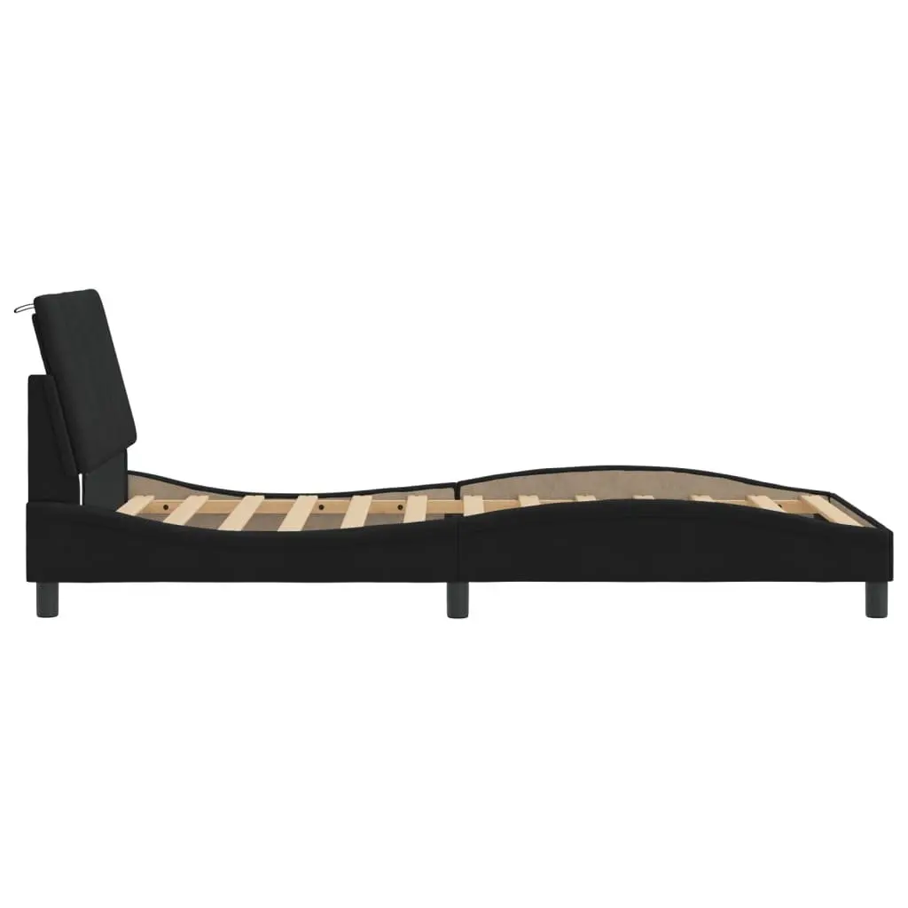 King Single Bed Frame Black Velvet Upholstered 107x203 cm with LED Lights