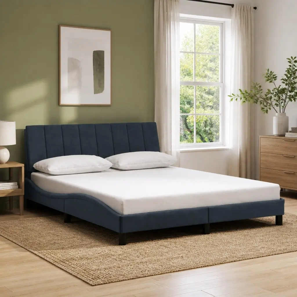 Queen Bed Frame with LED Grey Velvet Headboard