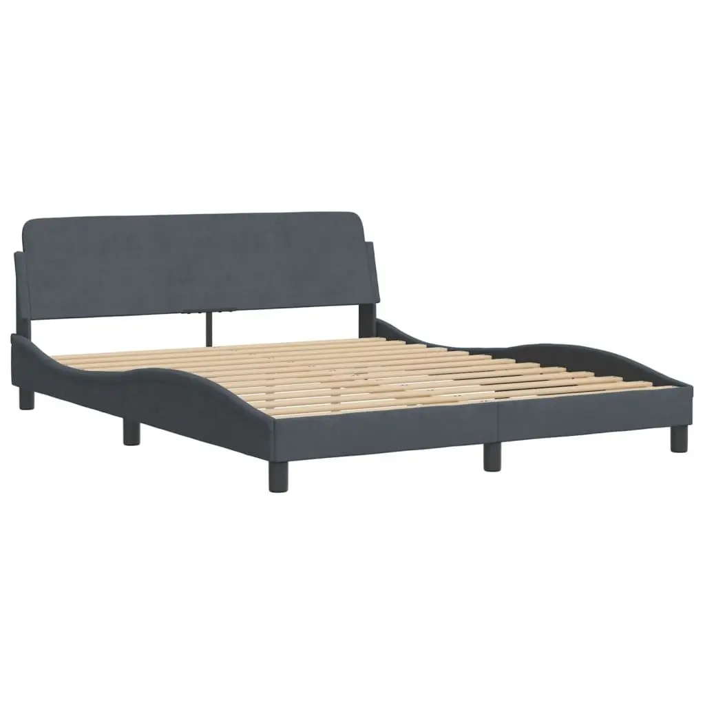 Queen Bed Frame with LED Grey Velvet Headboard