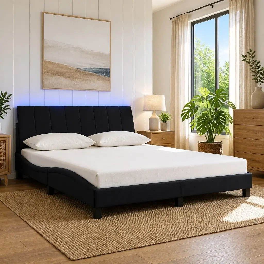 Queen Bed Frame Black Velvet Headboard 152x203 cm with LED Lights