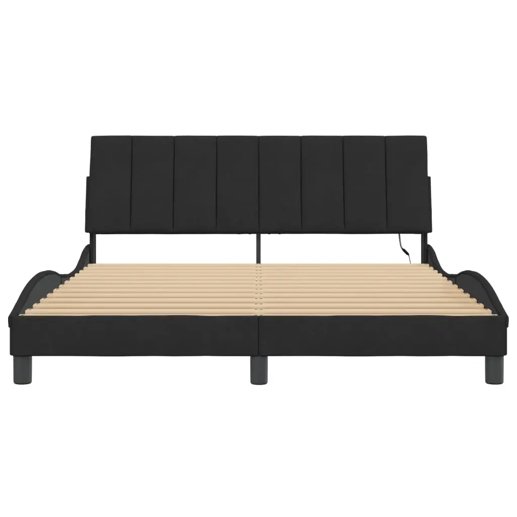 Queen Bed Frame Black Velvet Headboard 152x203 cm with LED Lights