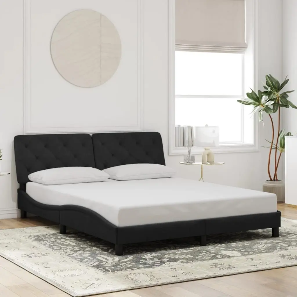 Queen Bed Frame with LED Lights and Velvet Headboard