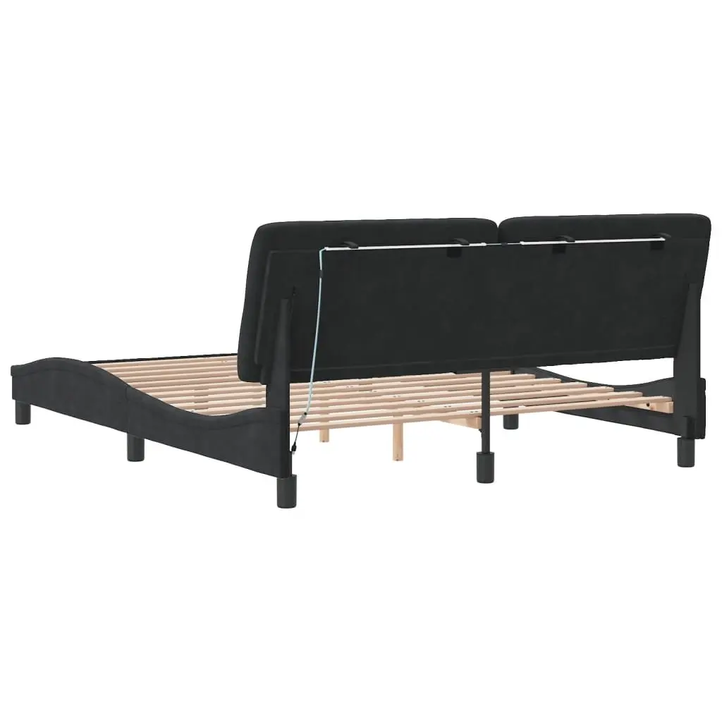 Queen Bed Frame with LED Lights and Velvet Headboard