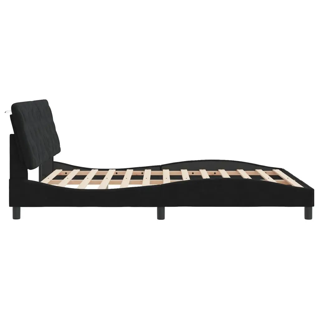 Queen Bed Frame with LED Lights and Velvet Headboard