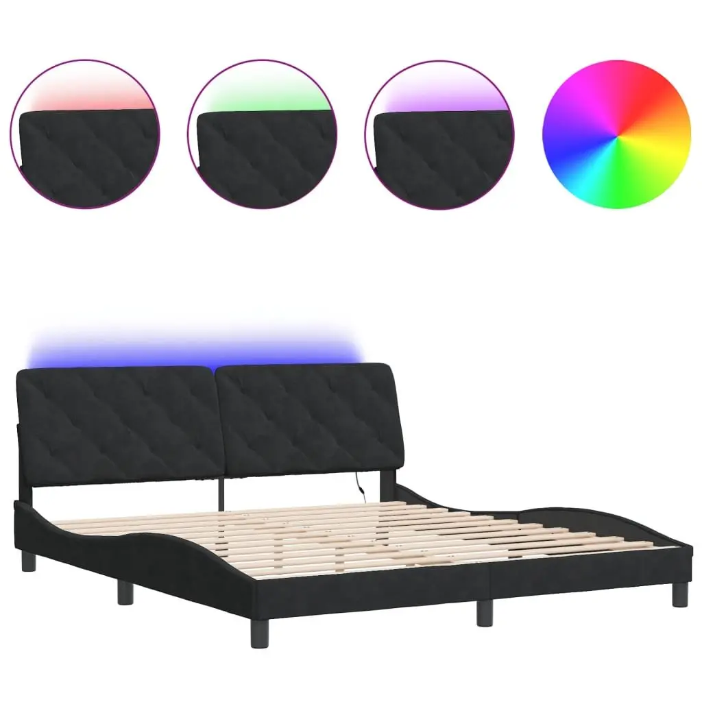 Bed Frame Black Velvet 180x200 cm with LED Lights Headboard Pillow Slatted Base