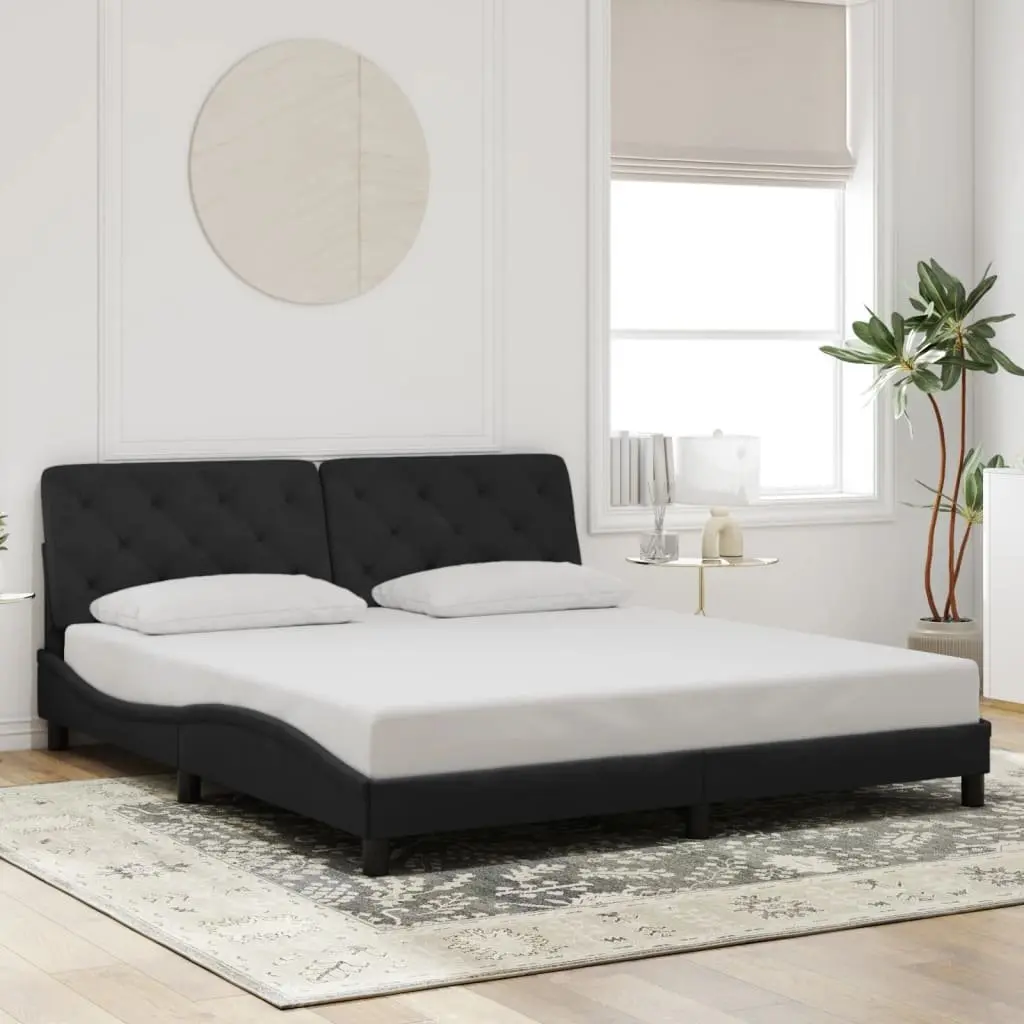 Bed Frame Black Velvet 180x200 cm with LED Lights Headboard Pillow Slatted Base