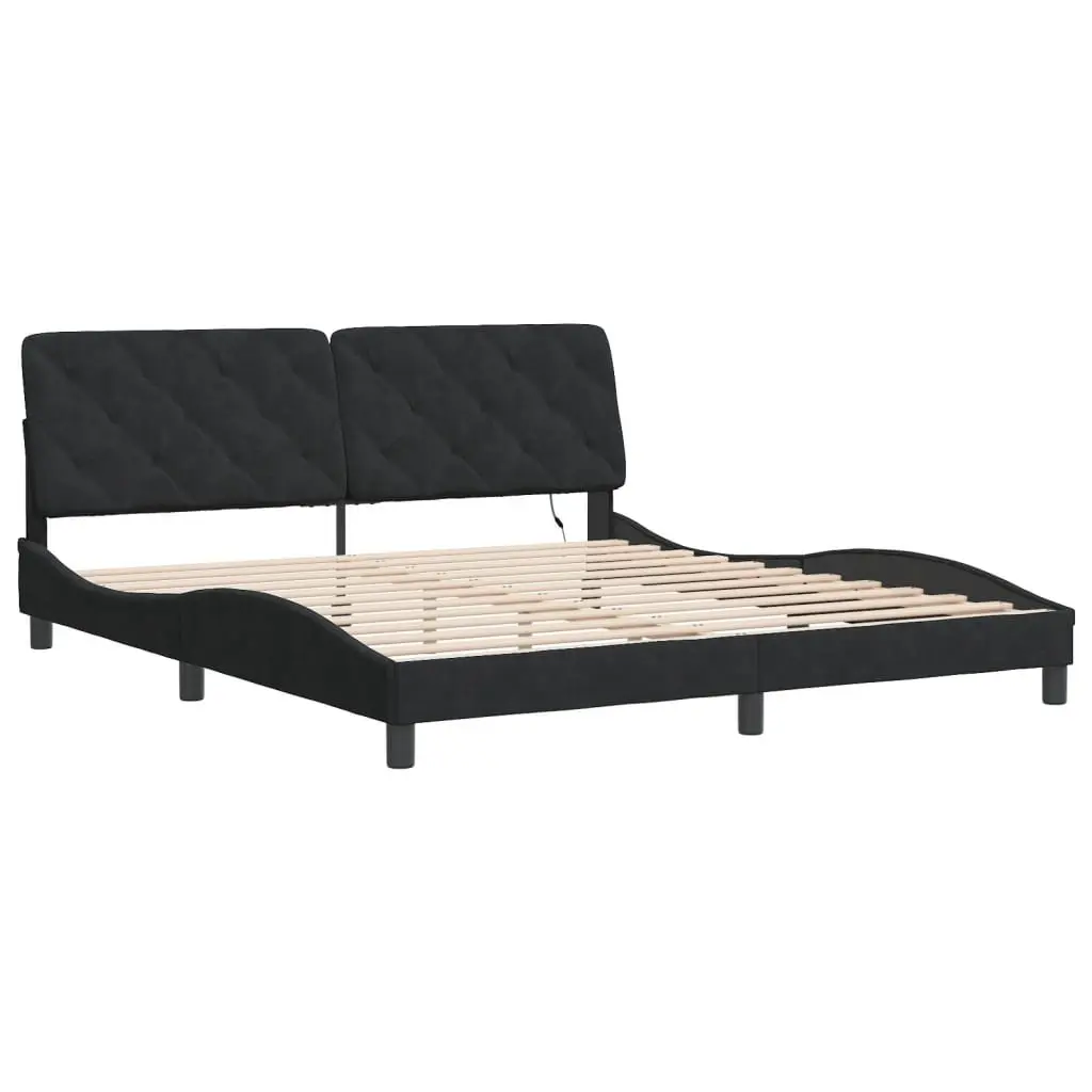 Bed Frame Black Velvet 180x200 cm with LED Lights Headboard Pillow Slatted Base