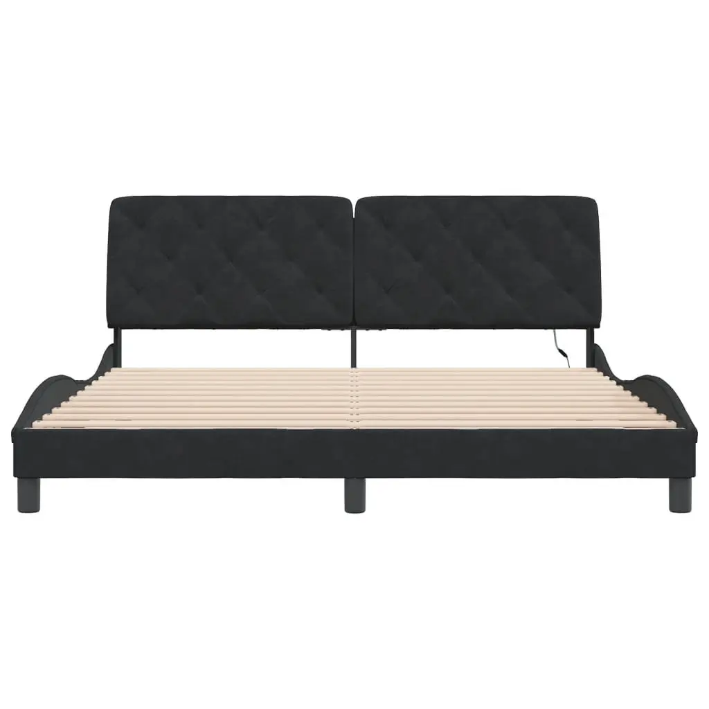 Bed Frame Black Velvet 180x200 cm with LED Lights Headboard Pillow Slatted Base