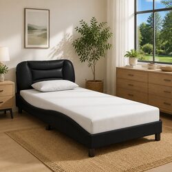 Modern Black Bed Frame with LED Lights and Headboard 90x190 cm