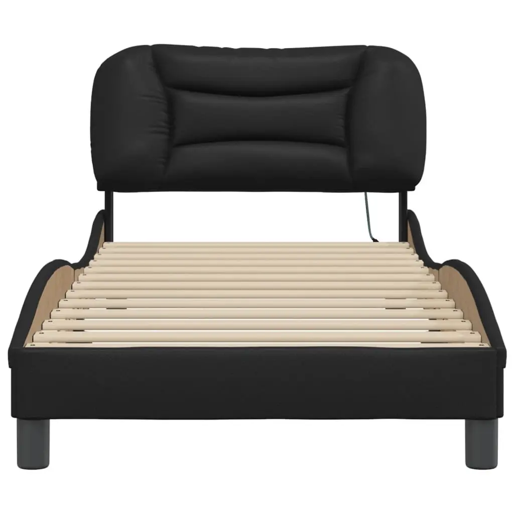 Black Bed Frame with LED Lights Padded Headboard 90x190 cm Faux Leather