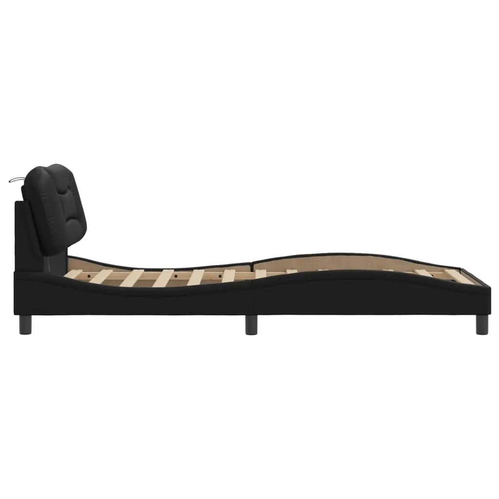 Black Bed Frame with LED Lights Padded Headboard 90x190 cm Faux Leather