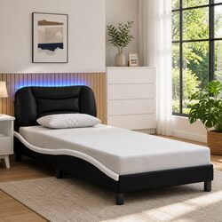 LED Bed Frame with Black and White Faux Leather Headboard
