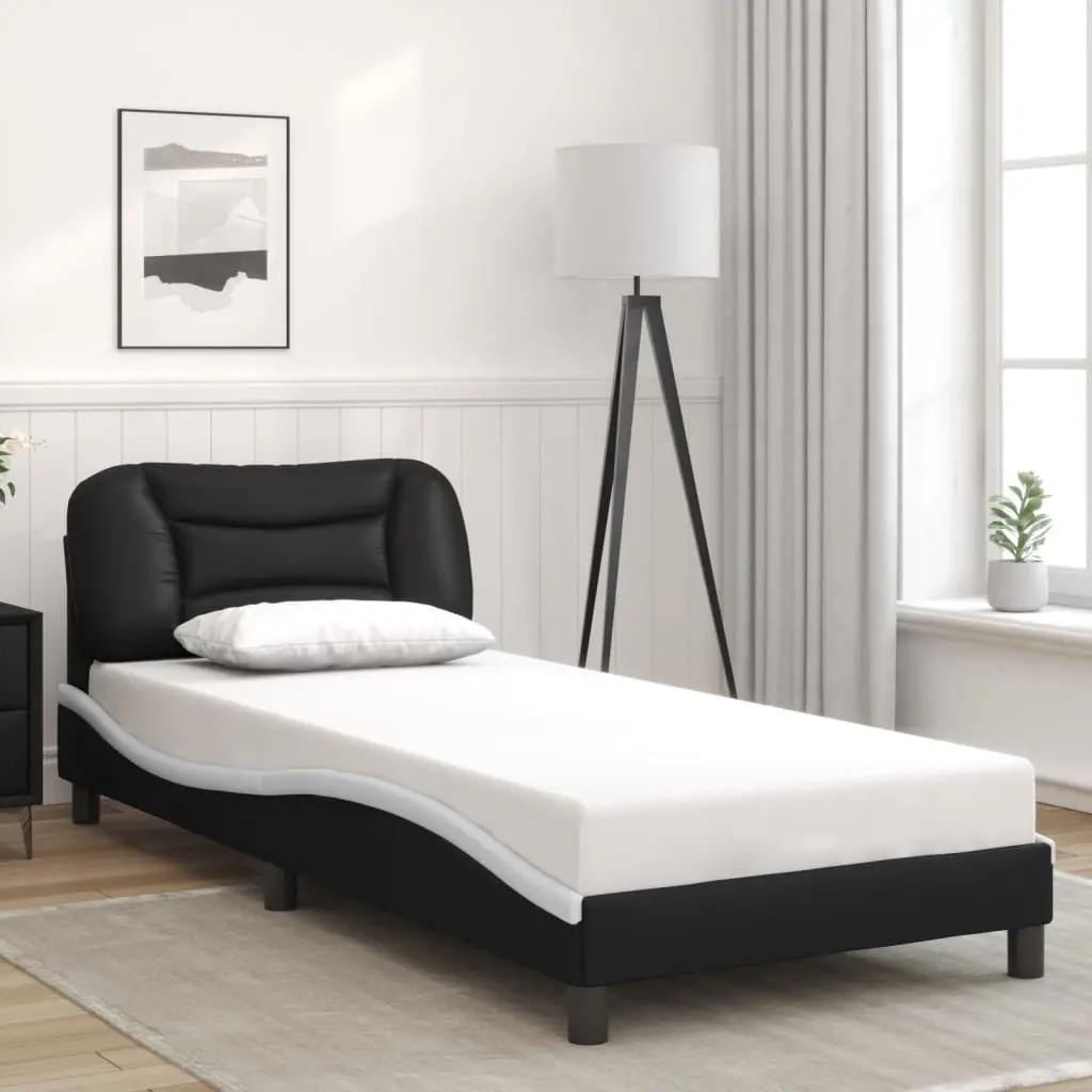 LED Bed Frame with Black and White Faux Leather Headboard