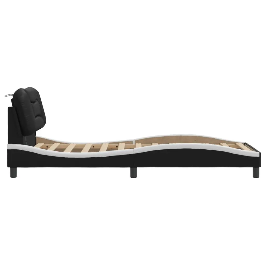 LED Bed Frame with Black and White Faux Leather Headboard