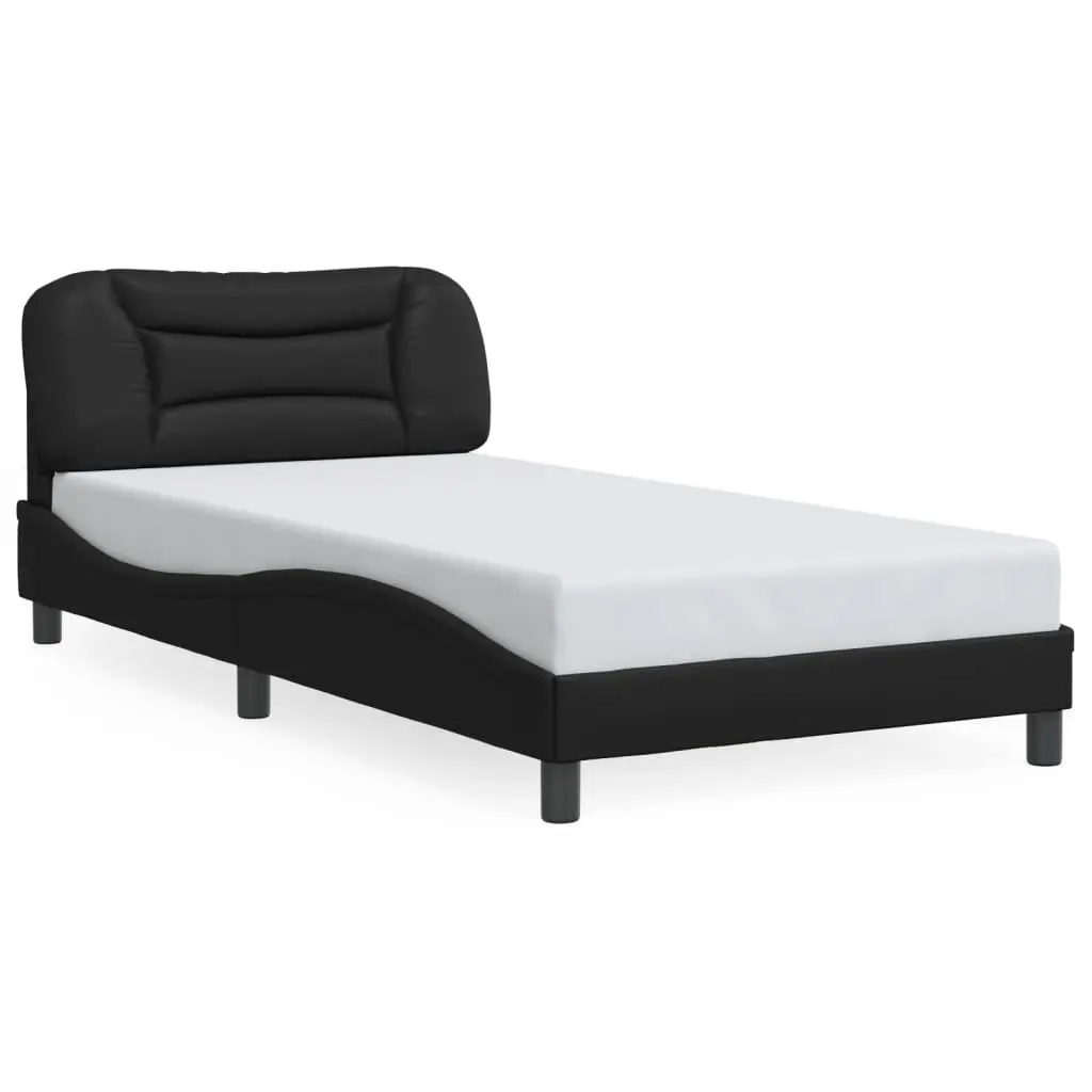 Bed Frame Black Faux Leather 107x203 cm with LED Lights Headboard