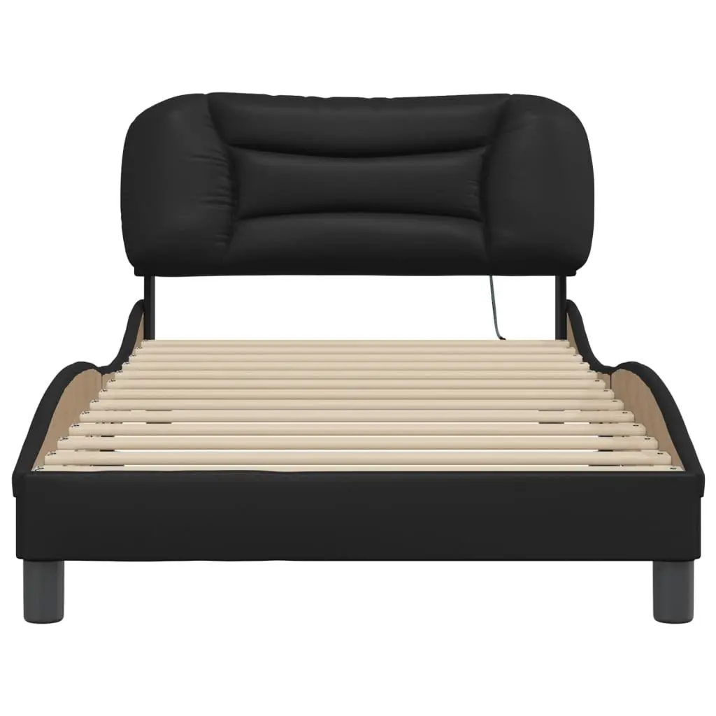 Bed Frame Black Faux Leather 107x203 cm with LED Lights Headboard