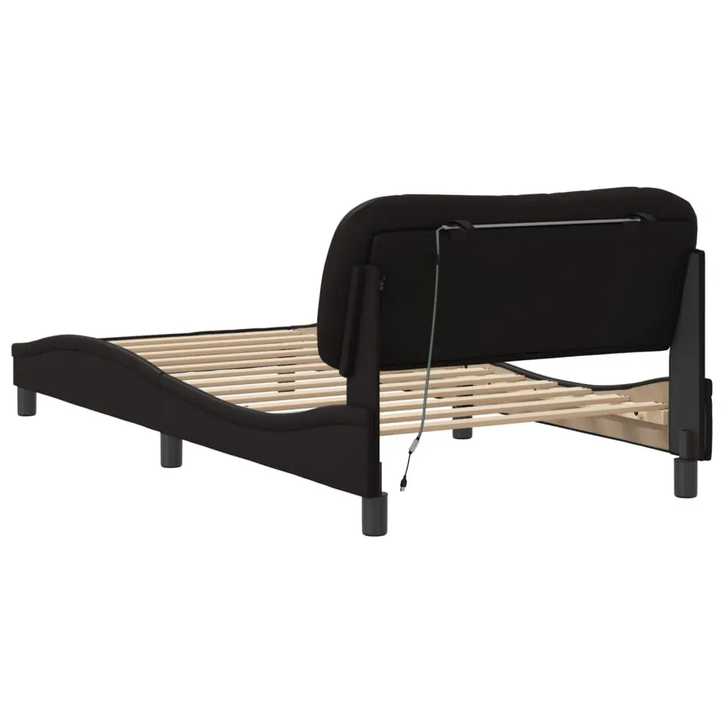 Bed Frame Black Faux Leather 107x203 cm with LED Lights Headboard