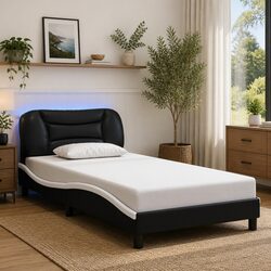 LED Light Bed Frame with Faux Leather Headboard 107x203 cm