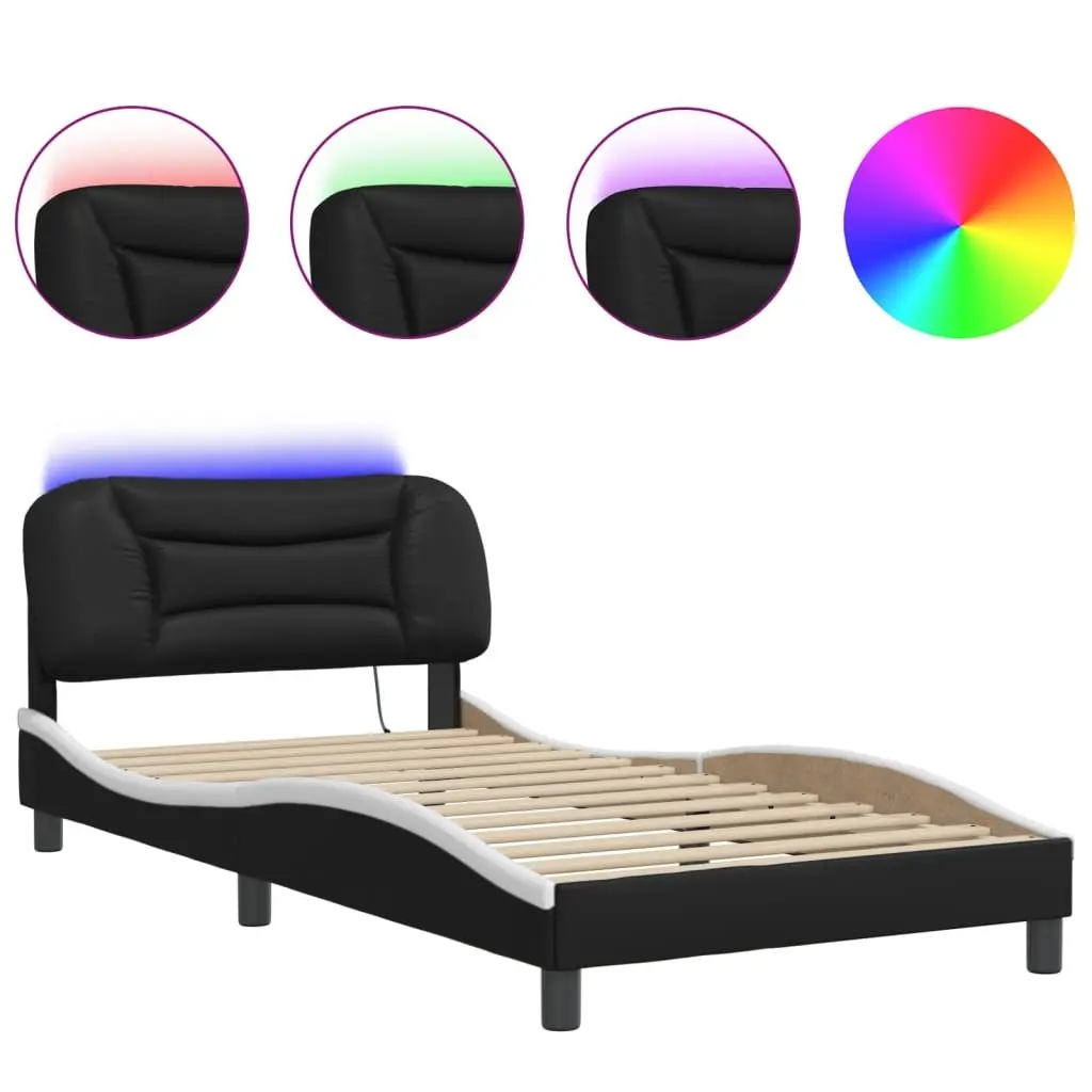 LED Light Bed Frame with Faux Leather Headboard 107x203 cm