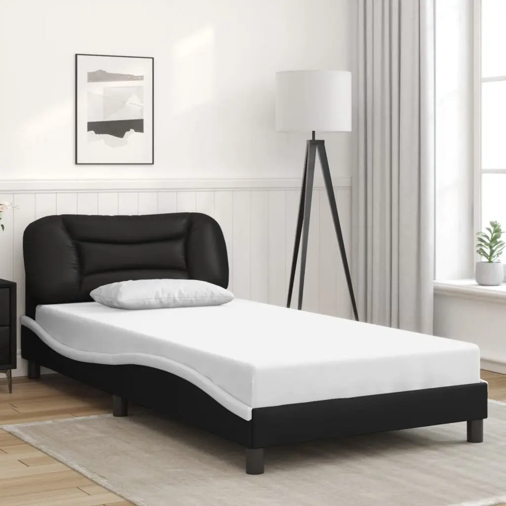 LED Light Bed Frame with Faux Leather Headboard 107x203 cm