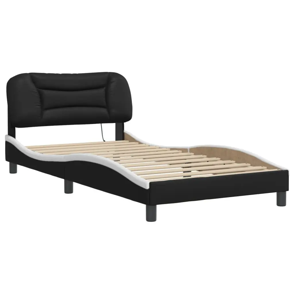 LED Light Bed Frame with Faux Leather Headboard 107x203 cm