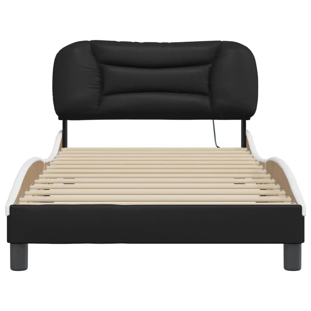 LED Light Bed Frame with Faux Leather Headboard 107x203 cm