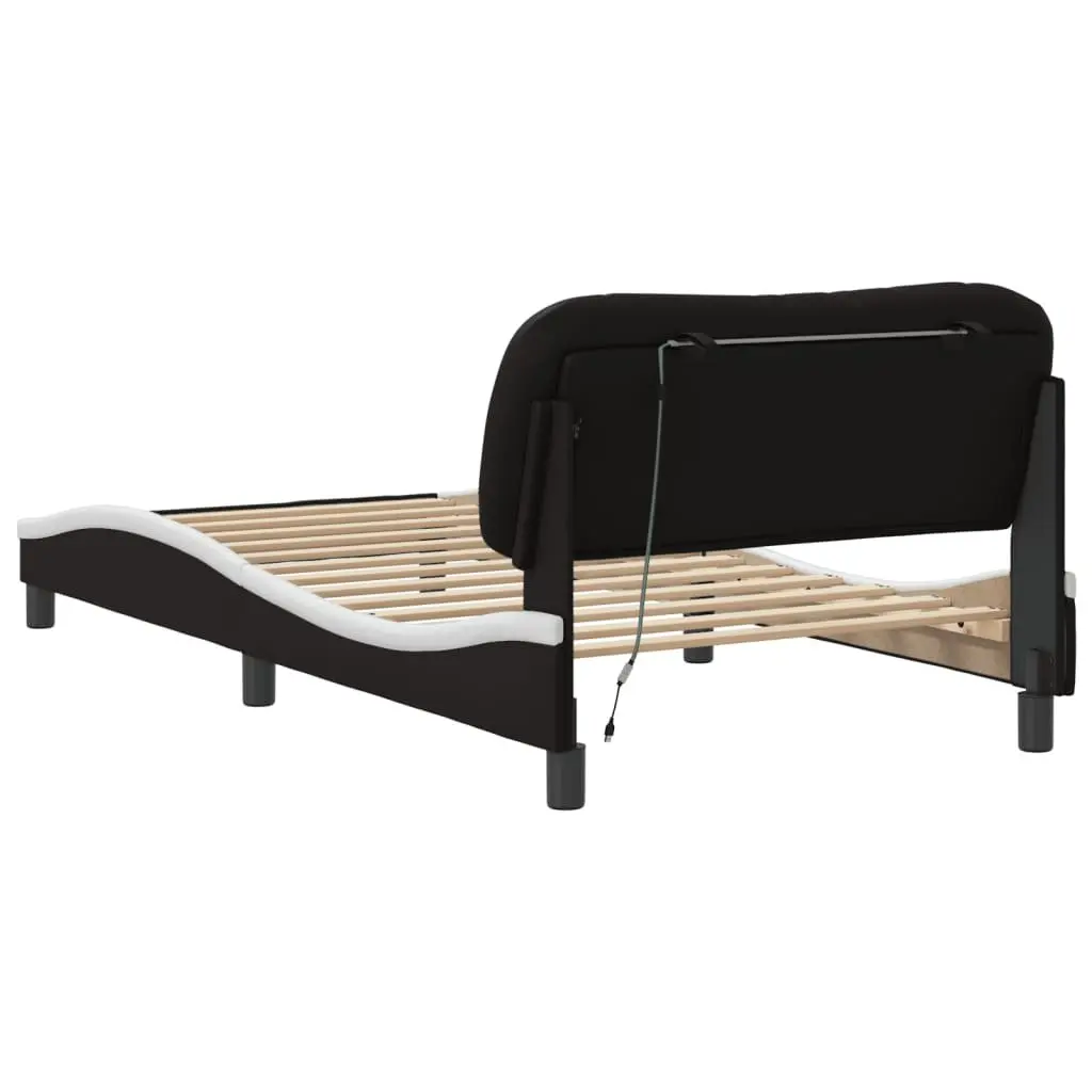 LED Light Bed Frame with Faux Leather Headboard 107x203 cm