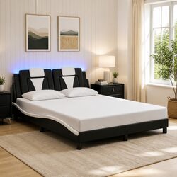 Comfort-Enhancing Bed Frame with LED Headboard in Black
