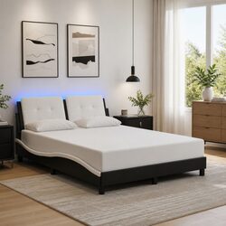 Comfortable Bed Frame with LED Lights in Black and White