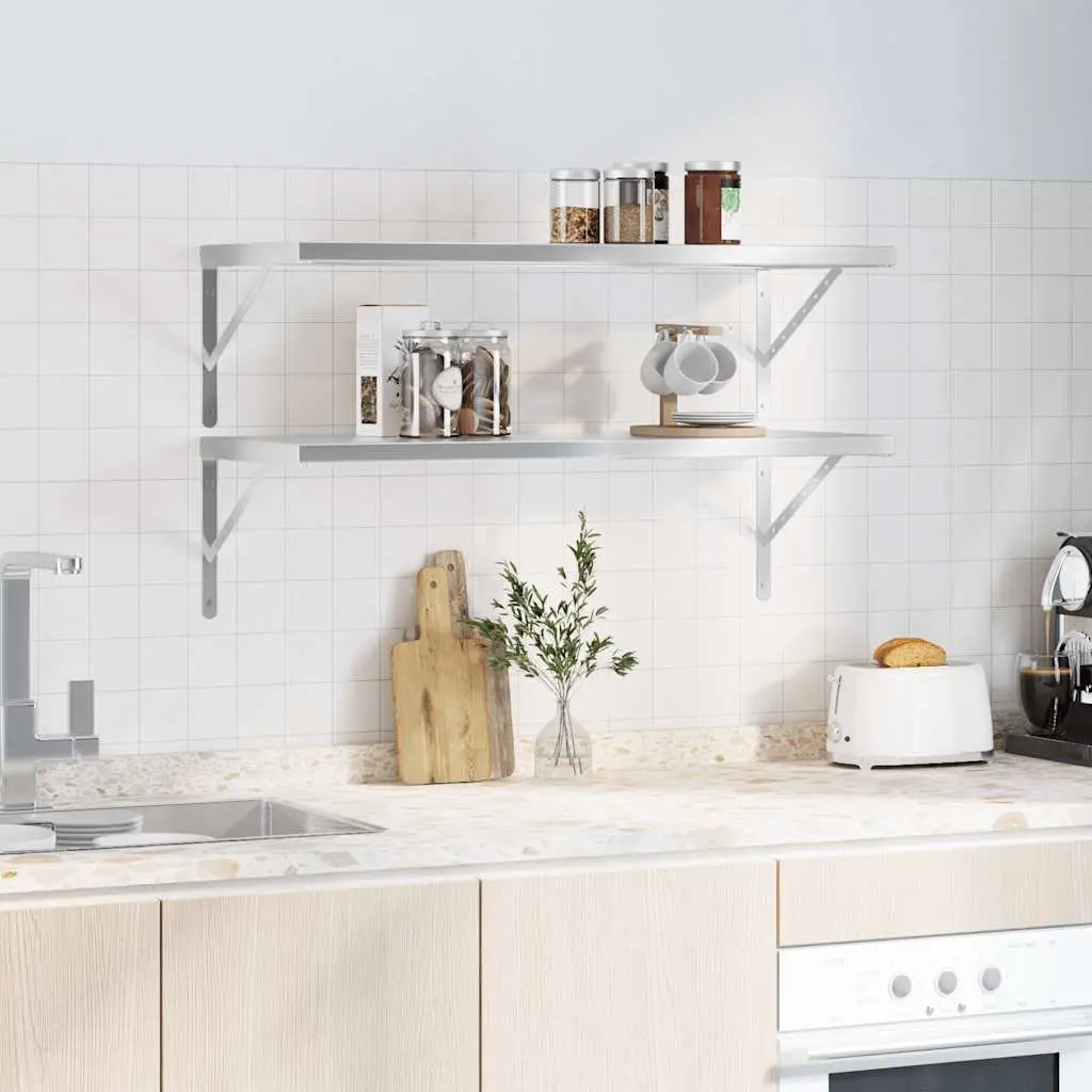 Wall Shelves Stainless Steel 100x40 cm Floating Storage Display Shelf 2 pcs