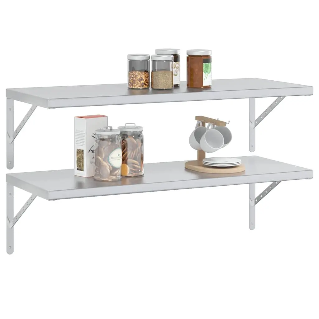 Wall Shelves Stainless Steel 100x40 cm Floating Storage Display Shelf 2 pcs