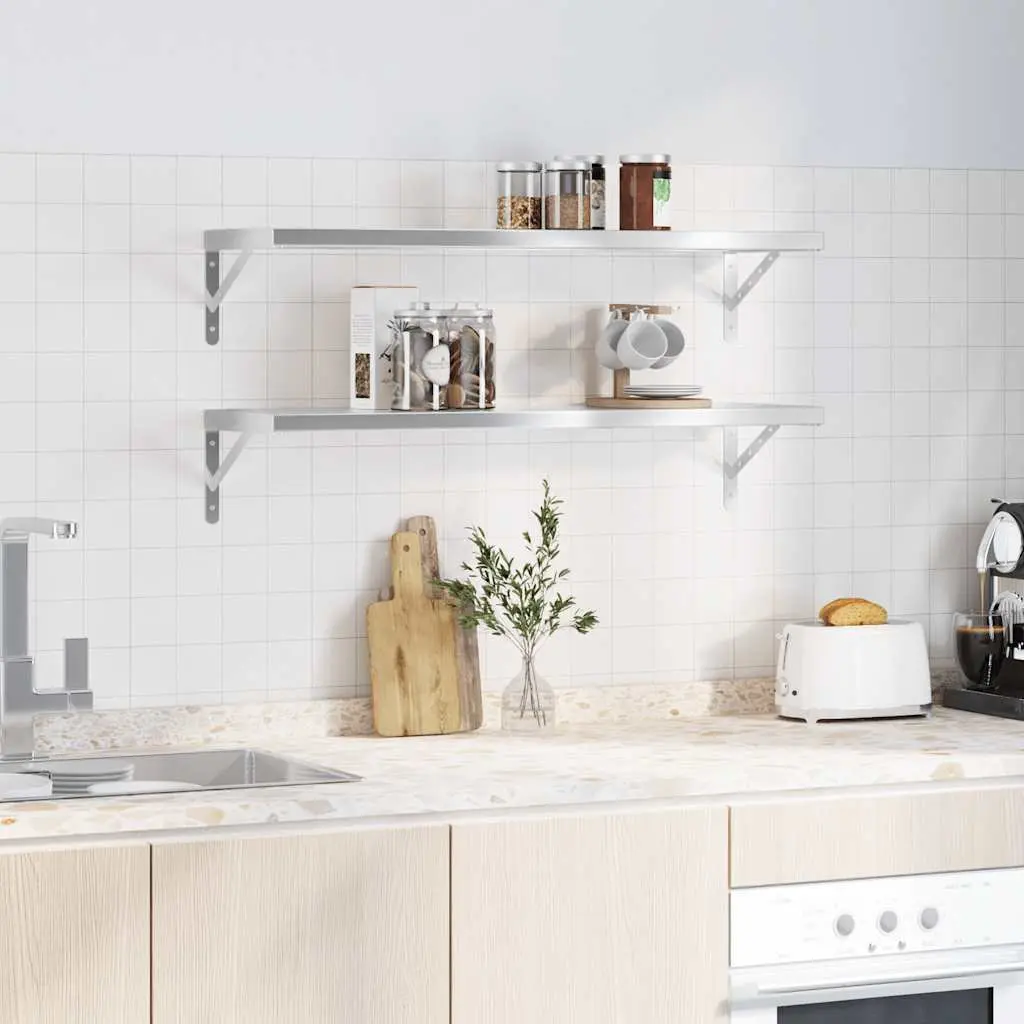 Wall Shelves Stainless Steel 100x30 cm Floating Storage Shelving 2 Piece