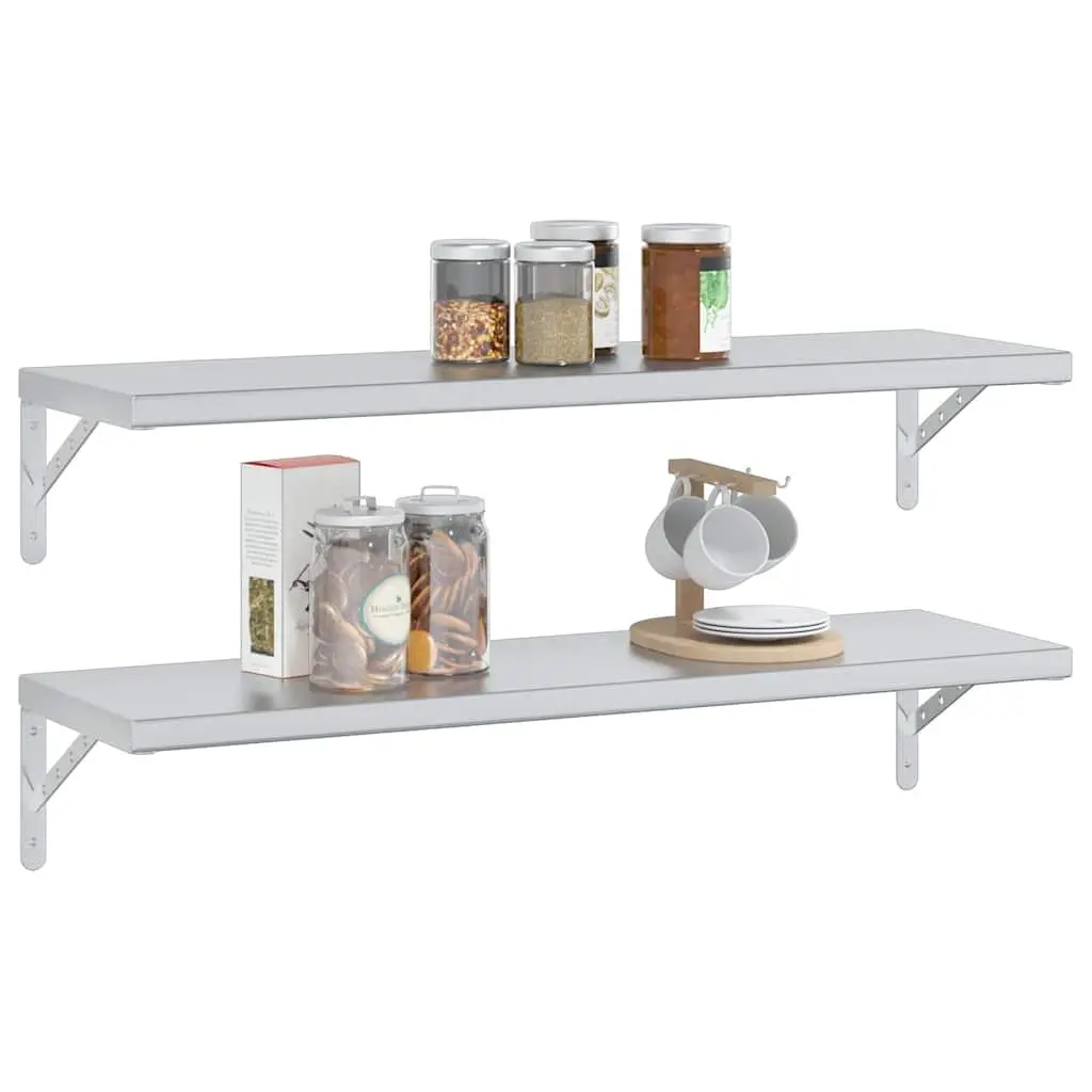 Wall Shelves Stainless Steel 100x30 cm Floating Storage Shelving 2 Piece