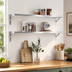 Silver Floating Wall Shelves 100x23.5 cm - 2 pcs