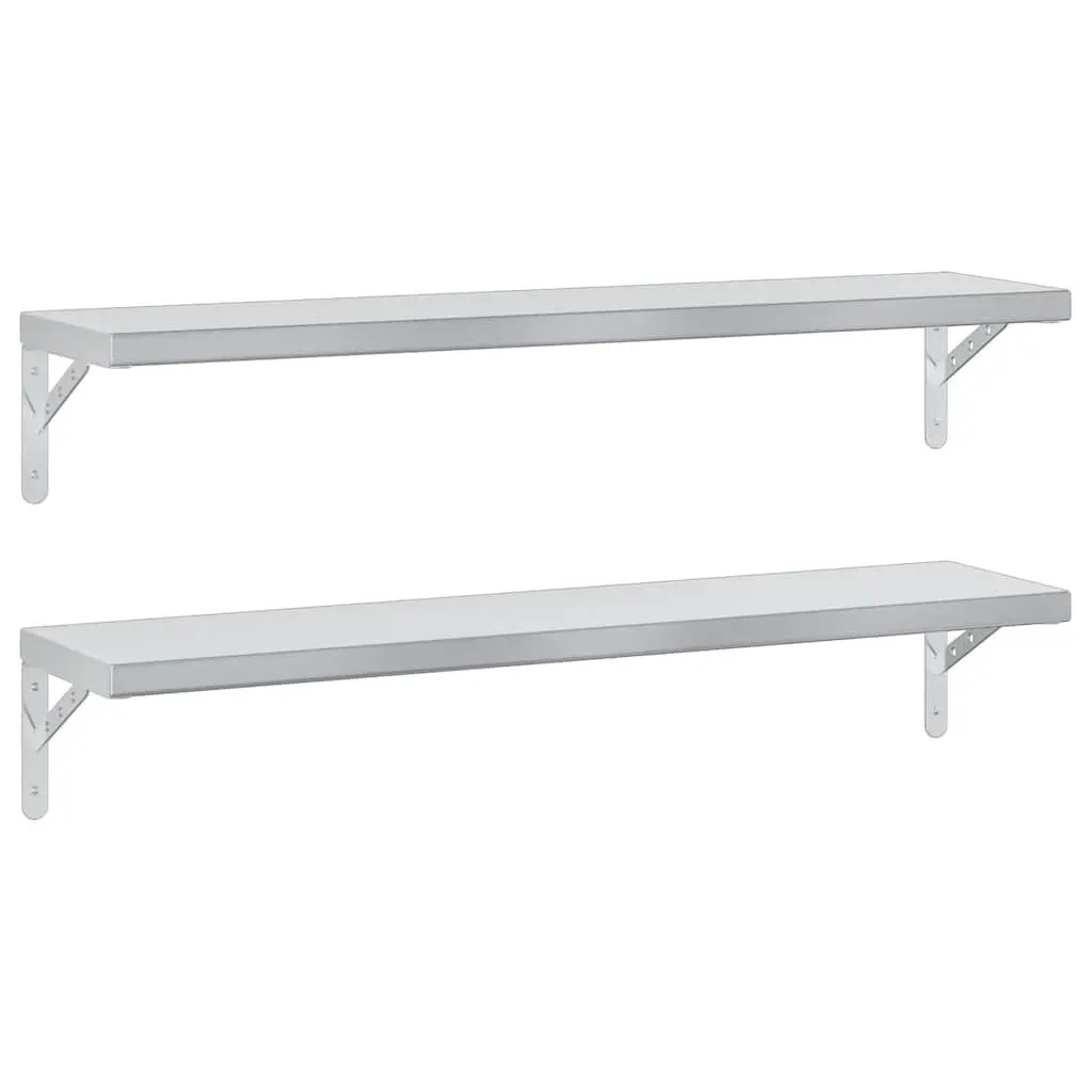 Wall Shelves Silver 100x23.5 cm Stainless Steel Floating Storage Display Rack 2 Piece