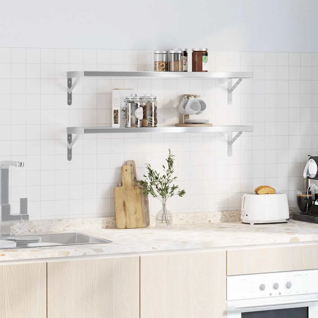 Wall Shelves Silver 100x23.5 cm Stainless Steel Floating Storage Display Rack 2 Piece