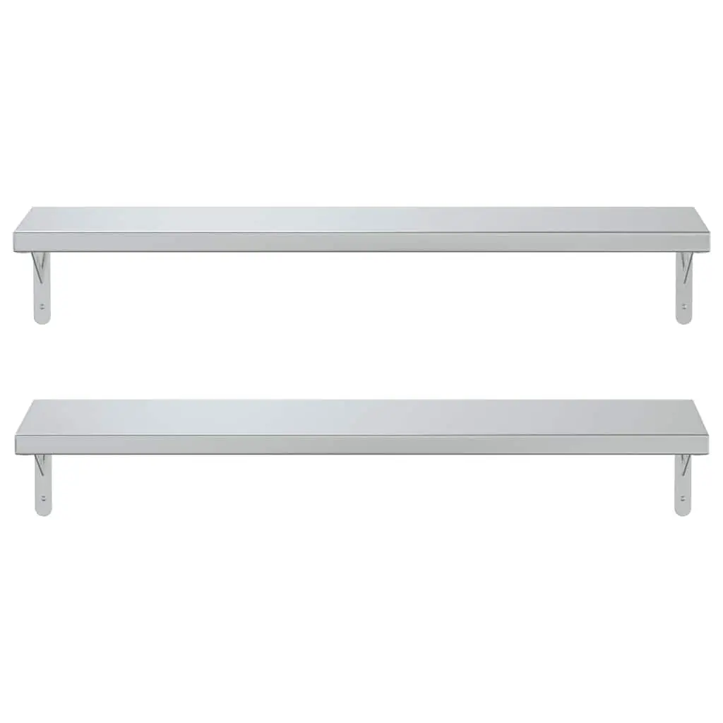 Wall Shelves Silver 100x23.5 cm Stainless Steel Floating Storage Display Rack 2 Piece
