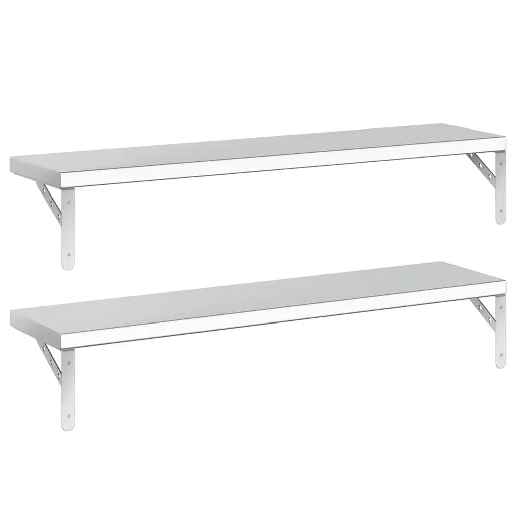 Wall Shelves Silver 100x23.5 cm Stainless Steel Floating Storage Display Rack 2 Piece