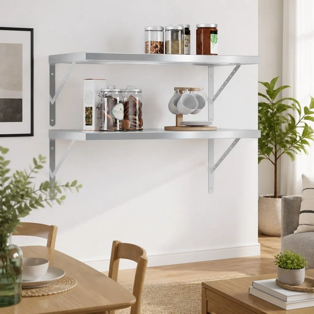 Wall Shelves 2 pcs 75x40 cm Silver Floating Storage Shelving Display Rack