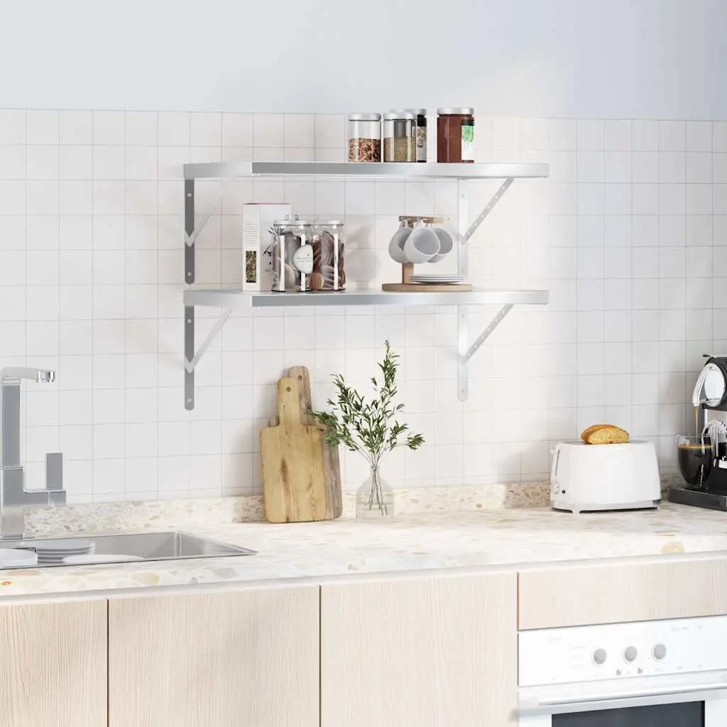 Wall Shelves 2 pcs 75x40 cm Silver Floating Storage Shelving Display Rack