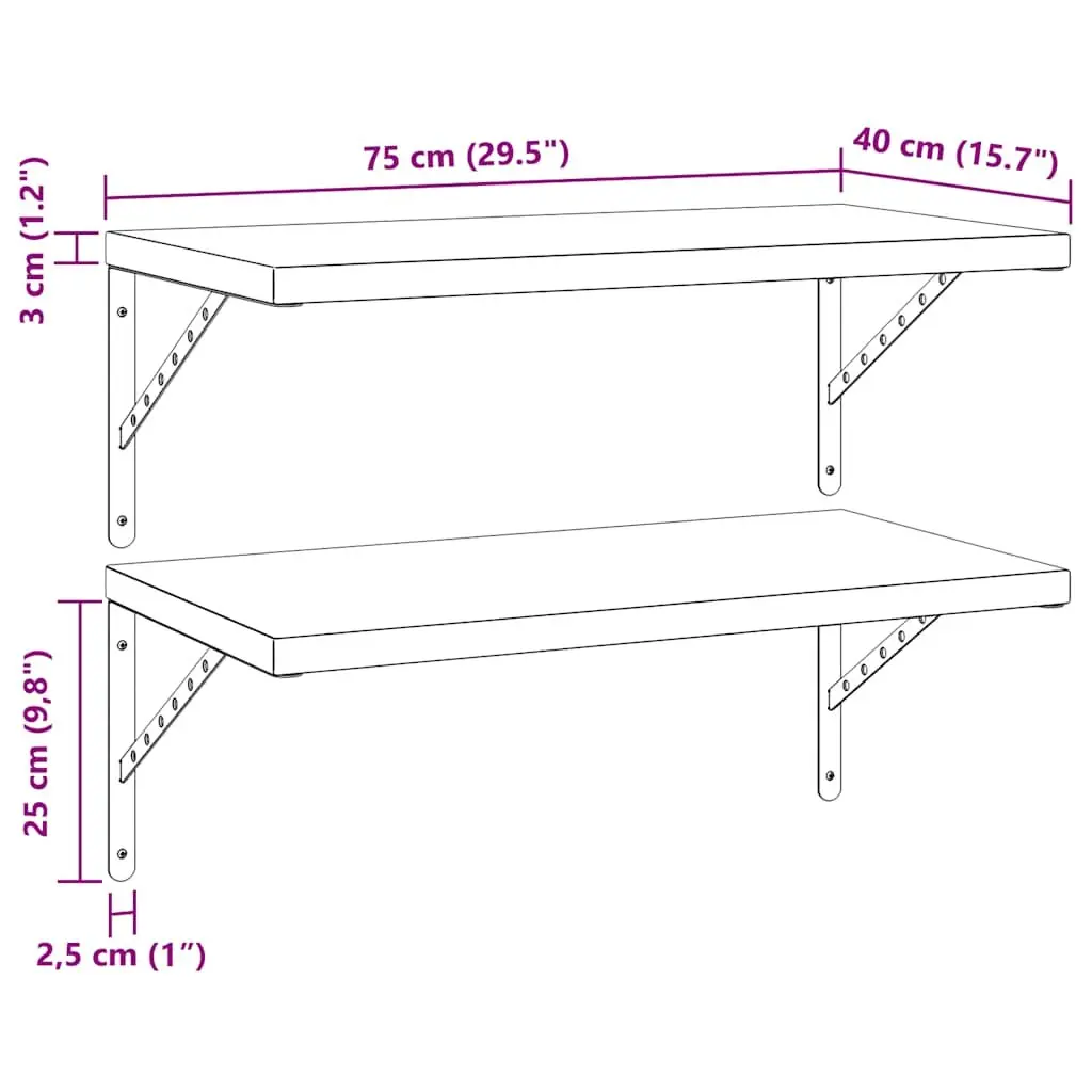 Wall Shelves 2 pcs 75x40 cm Silver Floating Storage Shelving Display Rack